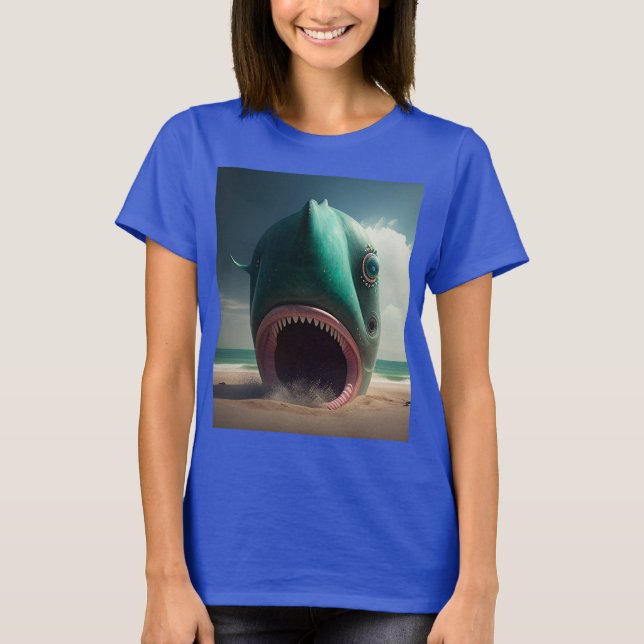 Shark sculpture on the beach T-Shirt (Front)