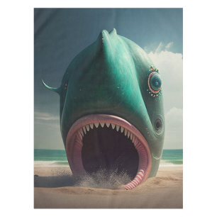 Shark sculpture on the beach tablecloth