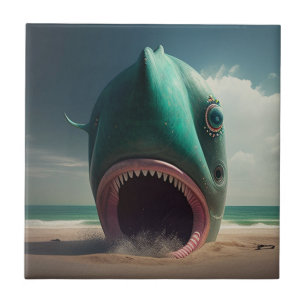 Shark sculpture on the beach tile