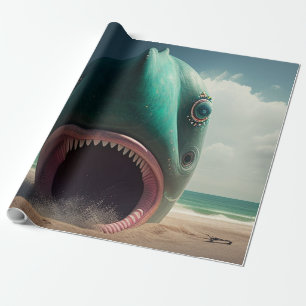 Shark sculpture on the beach wrapping paper
