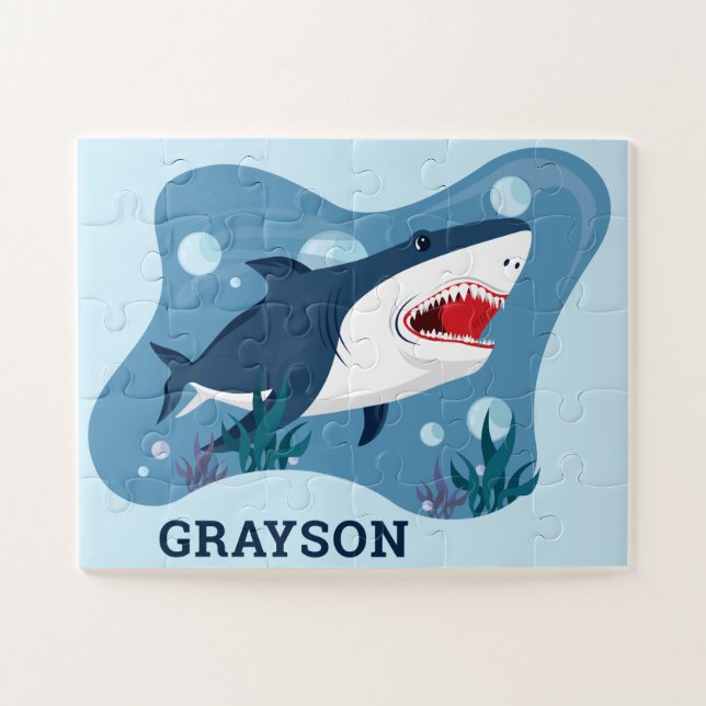 Shark Sea Ocean Personalised Kids Jigsaw Puzzle (Horizontal)
