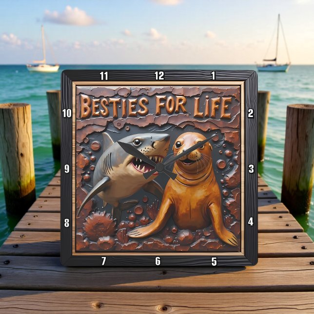 Shark Seal Dark Water Square Wall Clock (Creator Uploaded)