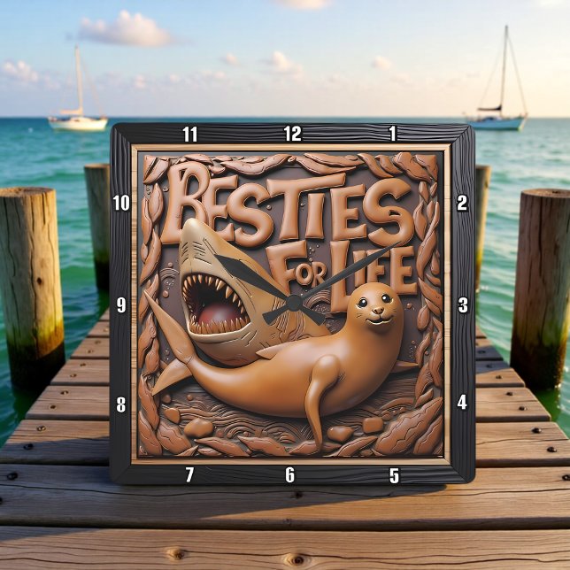 Shark Seal Playful Marine Square Wall Clock (Creator Uploaded)
