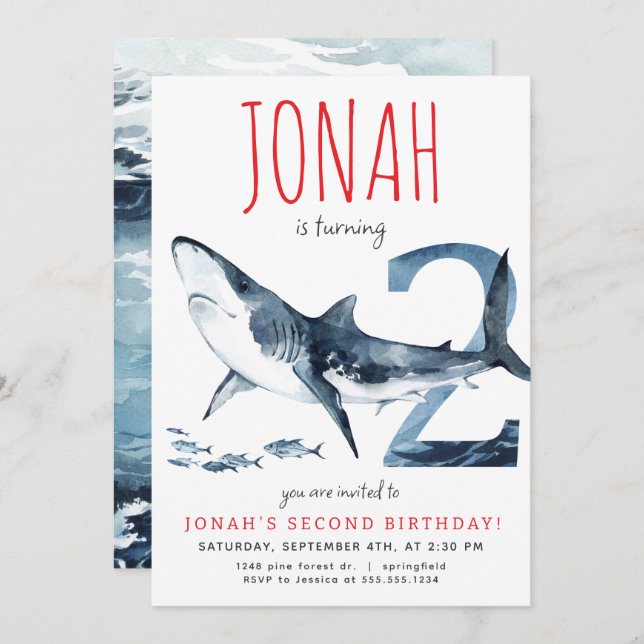 Shark Second Birthday Invitation (Front/Back)
