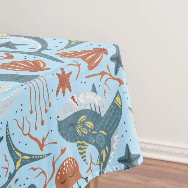 Shark Shell Starfish Jellyfish Under the Sea Ocean Tablecloth (In Situ)