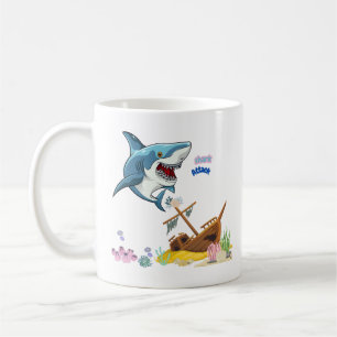 Shark ship colourful coral reef Coffee Mug