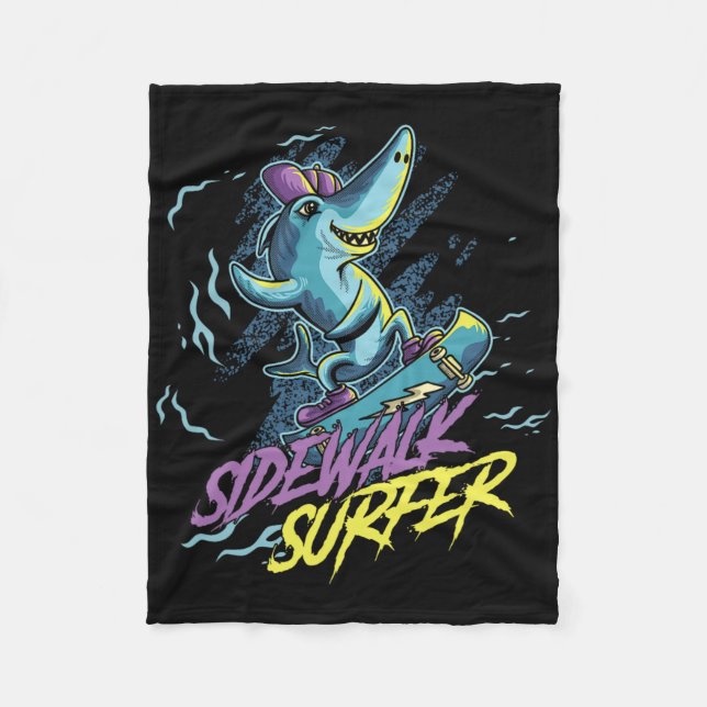 Shark Skater Skateboarder Surfer Skateboarding Lon Fleece Blanket (Front)