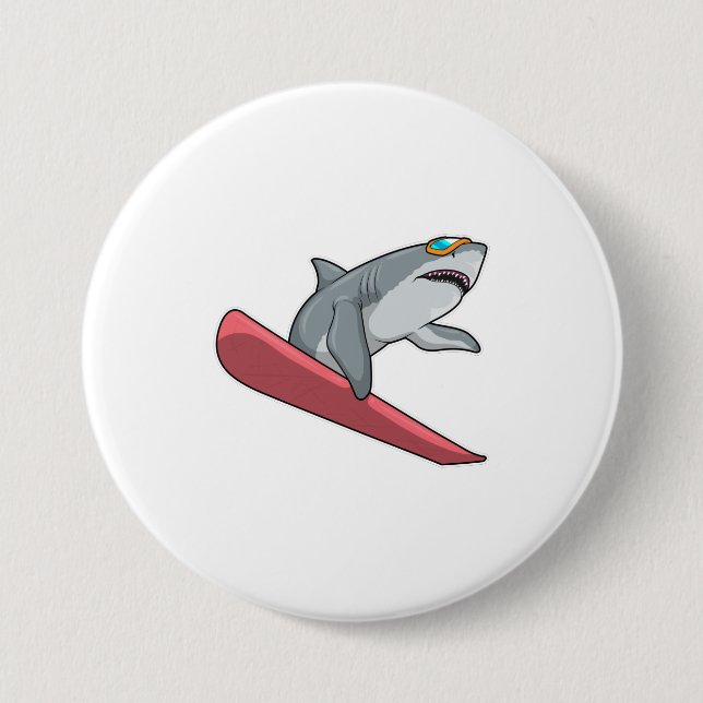 Shark Snowboarder Snowboard 7.5 Cm Round Badge (Front)