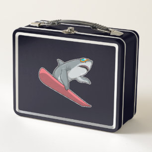 Shark Snowboarder Snowboard Metal Lunch Box
