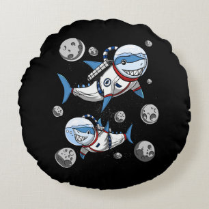 Shark Space Astronaut Cosmic Galaxy Round Cushion