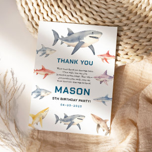 Shark Splash 5th Birthday   Cute Ocean Kids Thank You Card