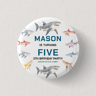 Shark Splash 5th Birthday Party   Cute Ocean Kids 3 Cm Round Badge