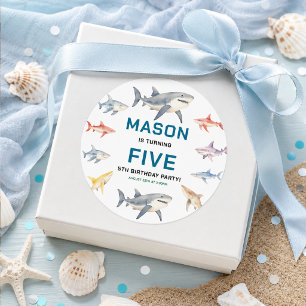 Shark Splash 5th Birthday Party   Cute Ocean Kids Classic Round Sticker