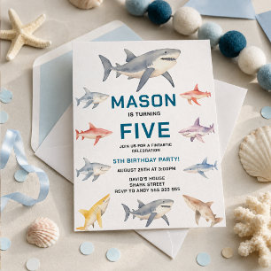 Shark Splash 5th Birthday Party   Cute Ocean Kids Invitation