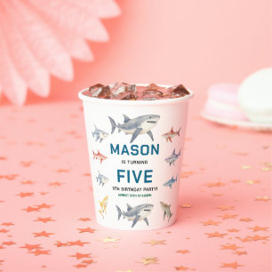 Shark Splash 5th Birthday Party Cute Ocean Kids Paper Cups
