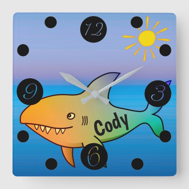 Shark Square Wall Clock (Front)