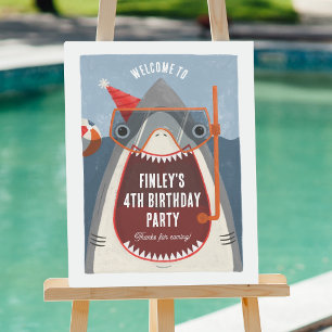 Shark Summer Pool Party Birthday Welcome Sign