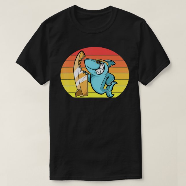 Shark Sunset  Shark Surfer  T-Shirt (Design Front)
