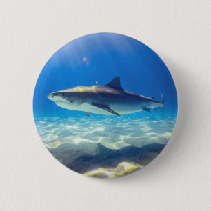 Shark Swimming Blue Ocean Water 6 Cm Round Badge