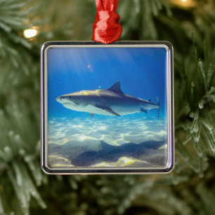 Shark Swimming Blue Ocean Water Metal Tree Decoration