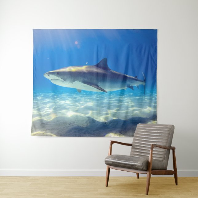 Shark Swimming Blue Ocean Water Tapestry (In Situ (Horizontal))