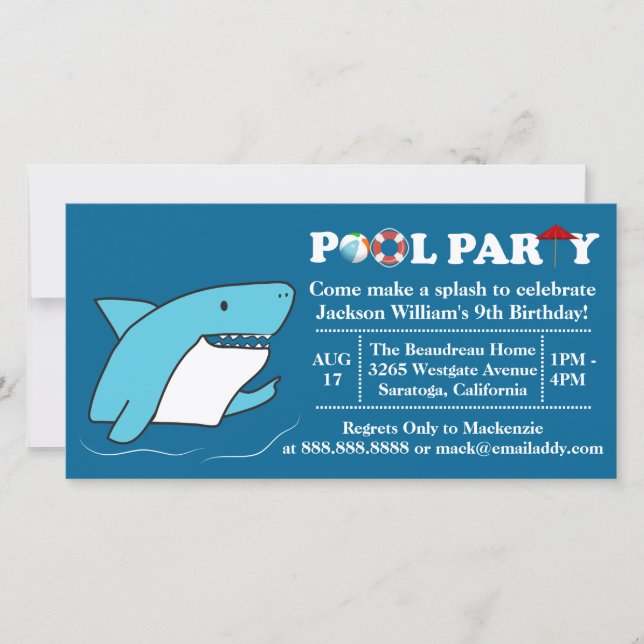 Shark Swimming Pool Party Birthday Invitation (Front)