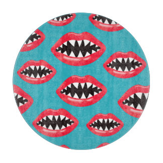Shark Teeth Red Lips Pattern Cutting Board