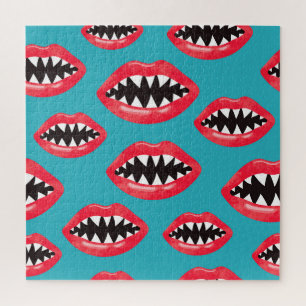 Shark Teeth Red Lips Pattern Jigsaw Puzzle