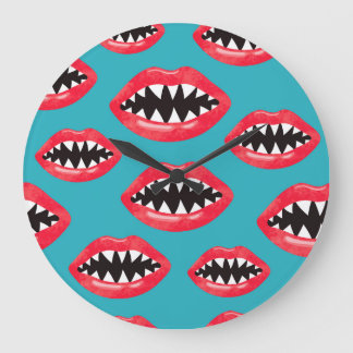 Shark Teeth Red Lips Pattern Large Clock