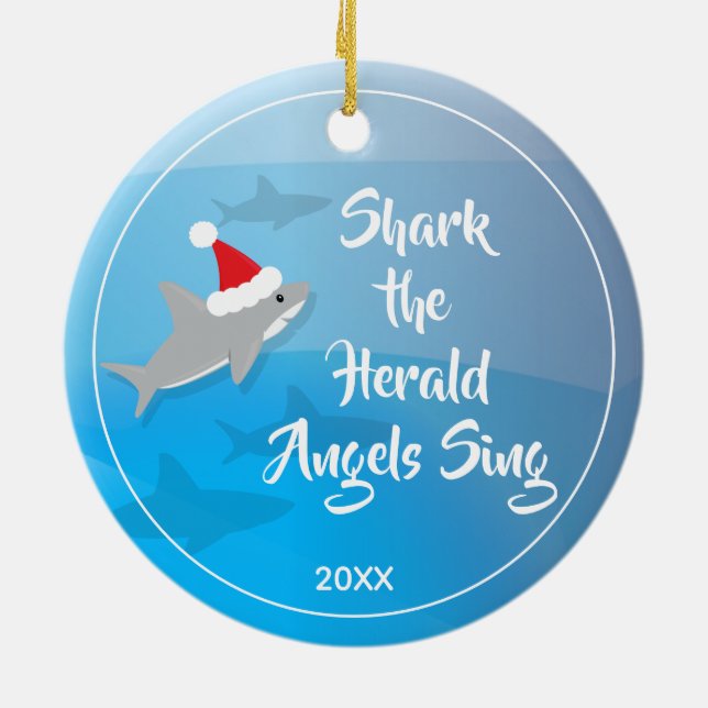 Shark the Herald Angels Sing Ceramic Ornament (Back)