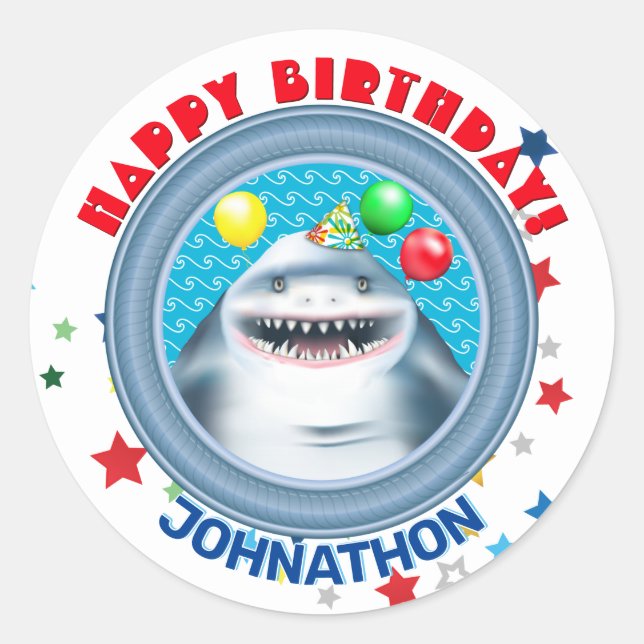 Shark Theme Kids Birthday Party Classic Round Sticker (Front)