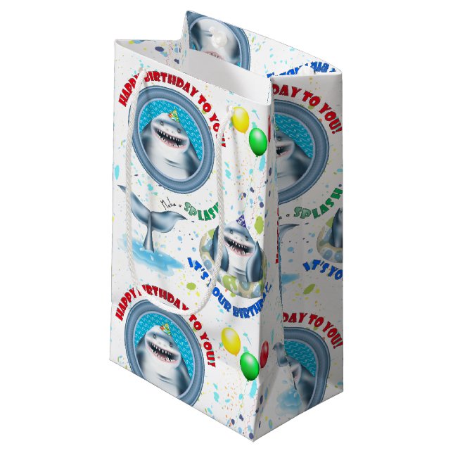 Shark Theme Kids Birthday Party Small Gift Bag (Front Angled)