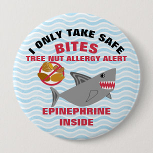 Shark Tree nut Allergy Alert Personalised Boys 10 Cm Round Badge