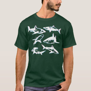 Shark Types Silhouette Vaporwave Cool Animal Lover T-Shirt