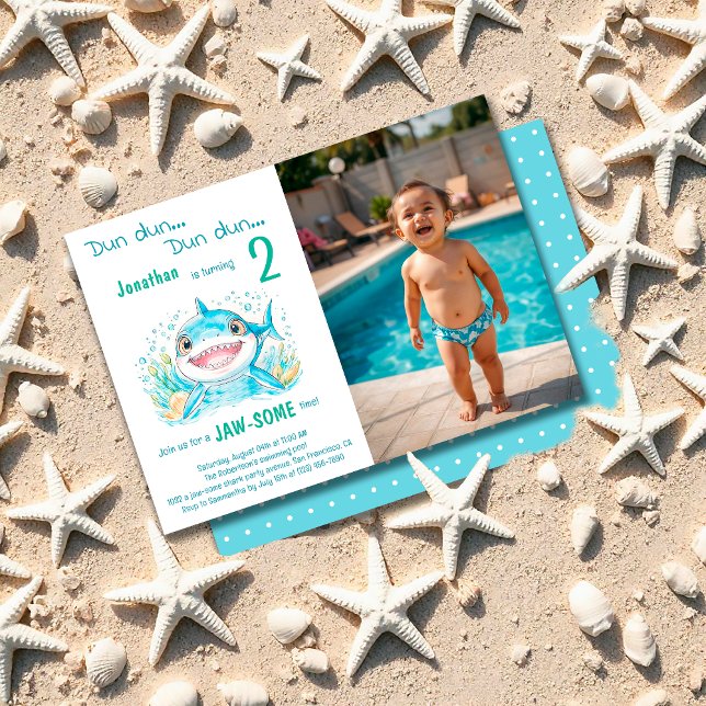 Shark Under The Sea Any Age Birthday Party Photo Invitation (Creator Uploaded)