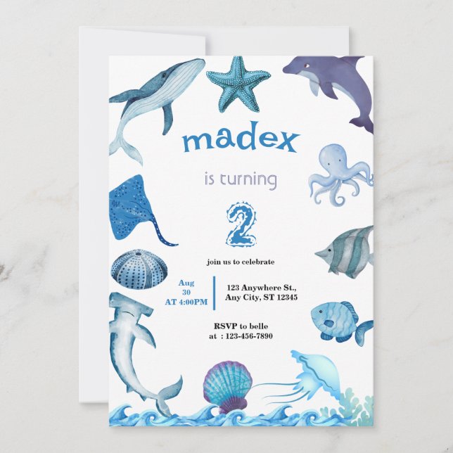 Shark Under the Sea Birthday Party Invitation (Front)