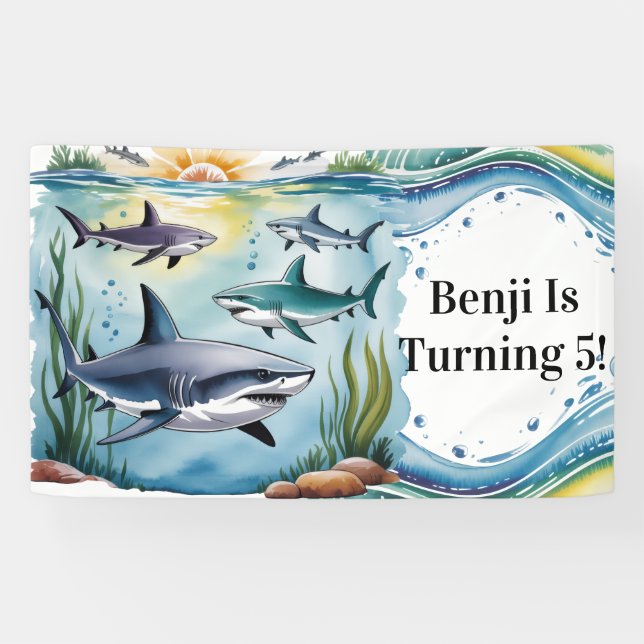 Shark Under The Sea Boy Birthday Banner (Horizontal)