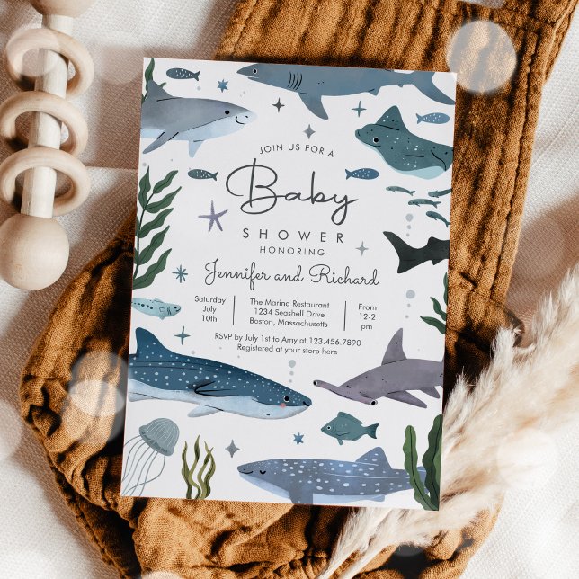 Shark Under the Sea Ocean Animals Baby Shower Invitation (Creator Uploaded)