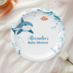 Shark Under the Sea Ocean Animals Paper Plate<br><div class="desc">Set sail into a whimsical ocean adventure with our Watercolor Whale Under the Sea Paper Plates. Featuring a serene watercolor illustration of a playful whale swimming through soft ocean waves, surrounded by gentle sea creatures like starfish, seahorses, and coral, these plates bring a touch of nautical elegance to your baby...</div>
