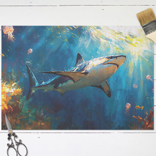 Shark Underwater With Jellyfish Decoupage Tissue Paper