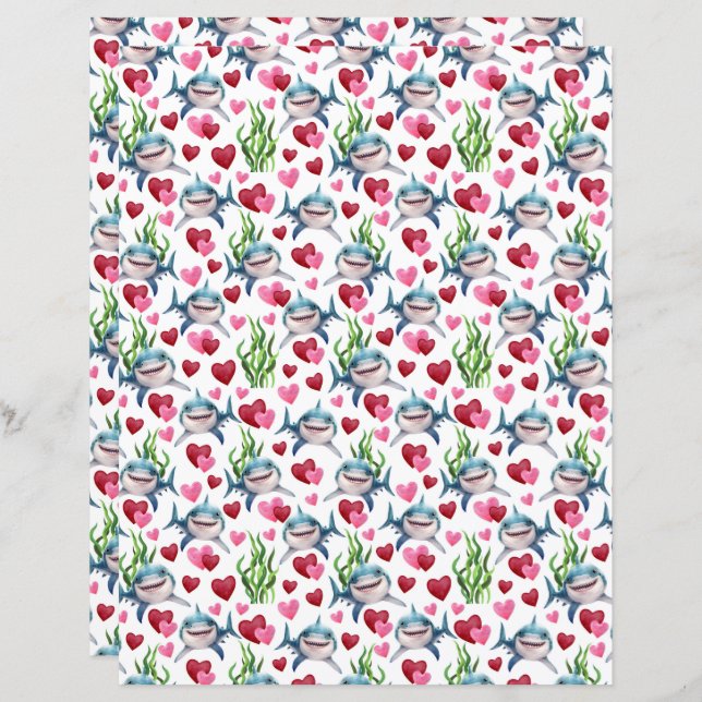 Shark Valentines Scrapbook Paper (Front/Back)