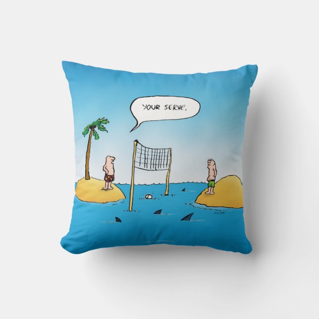 Shark Volleyball Funny Cartoon Cushion (Front)