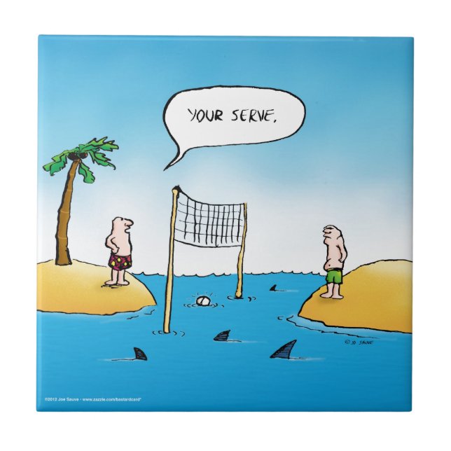 Shark Volleyball Funny Cartoon Tile (Front)