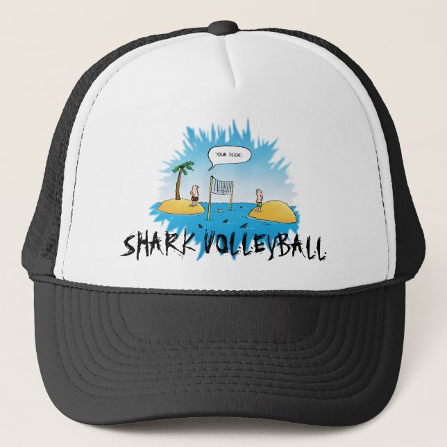 Shark Volleyball Funny Cartoon Trucker Hat (Front)