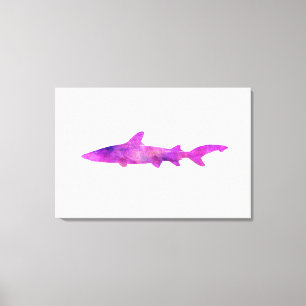 Shark Watercolor Silhouette Purple Pink Blue Canvas Print