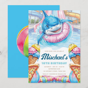Shark Waterpark Fun Boys Pool Party Birthday Invitation