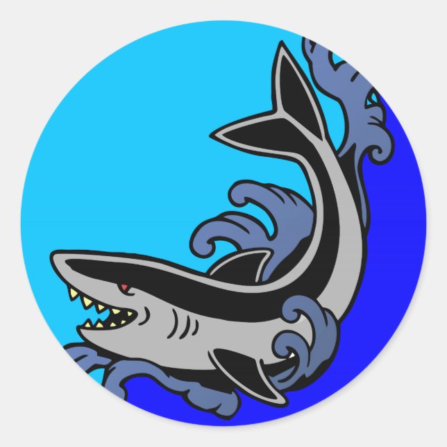 Shark Waves Classic Round Sticker (Front)