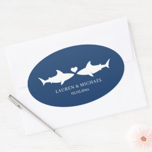 Shark Wedding With Names Oval Sticker