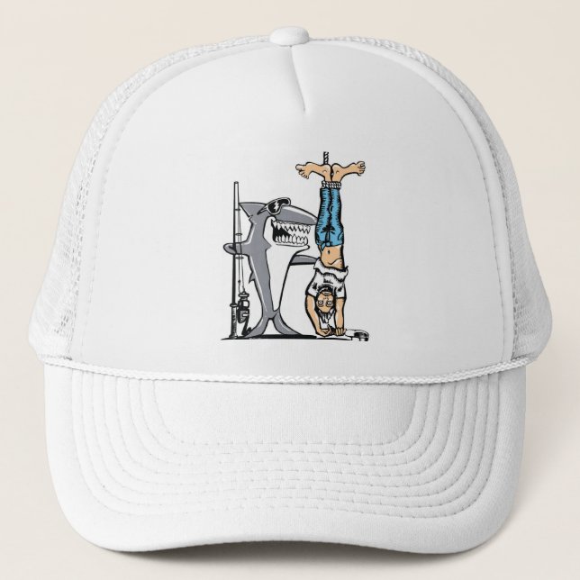 Shark Week Humour -Shark has reeled in a man Trucker Hat (Front)
