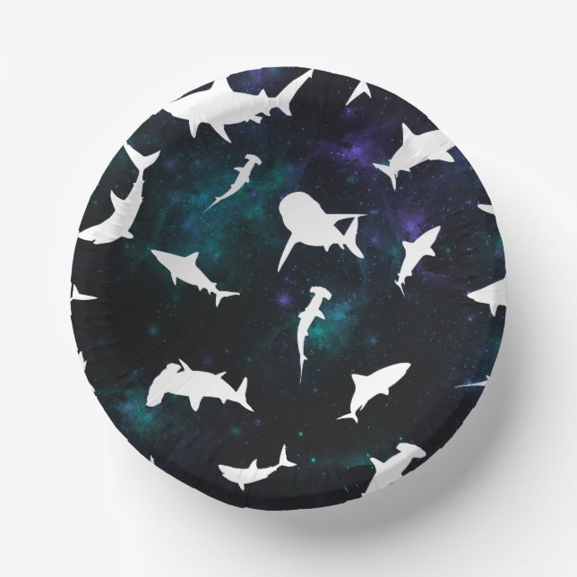 Shark white shadow on Dark galaxy Space Paper Plate (Front)